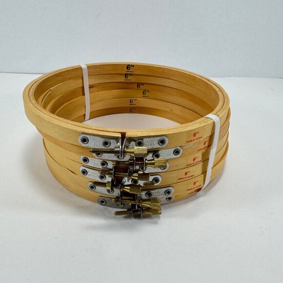 Lot 6 Vintage Wooden Embroidery Hoop Needlepoint Quilt Sewing Wood - Picture 3 of 3